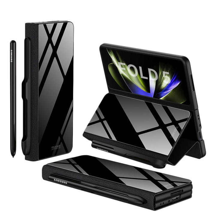 Stornfield | Glass Case with Shockproof Armor, Stand, Leather Pouch for Samsung Galaxy Z Fold 5/4