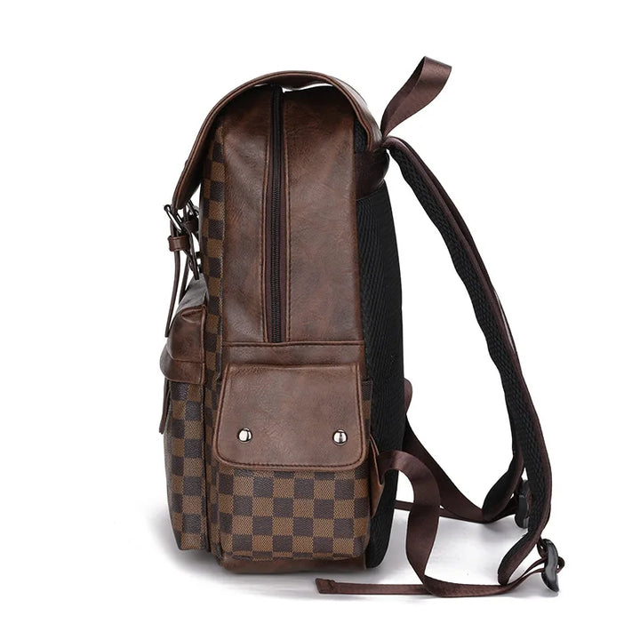 Stornfield | Versatile Trendy Plaid Business Backpack for Men Large Capacity Luxury Brand Design PU Leather Backpack Men's School Backpack