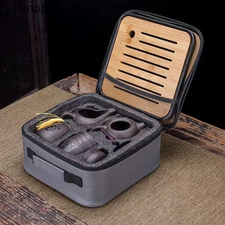 Stornfield | 9-Piece Retro Teapot Set Designer Cool Purple Sand Kong Fu Tea Set Travel Ceramic Purple Sand Tea Strainer