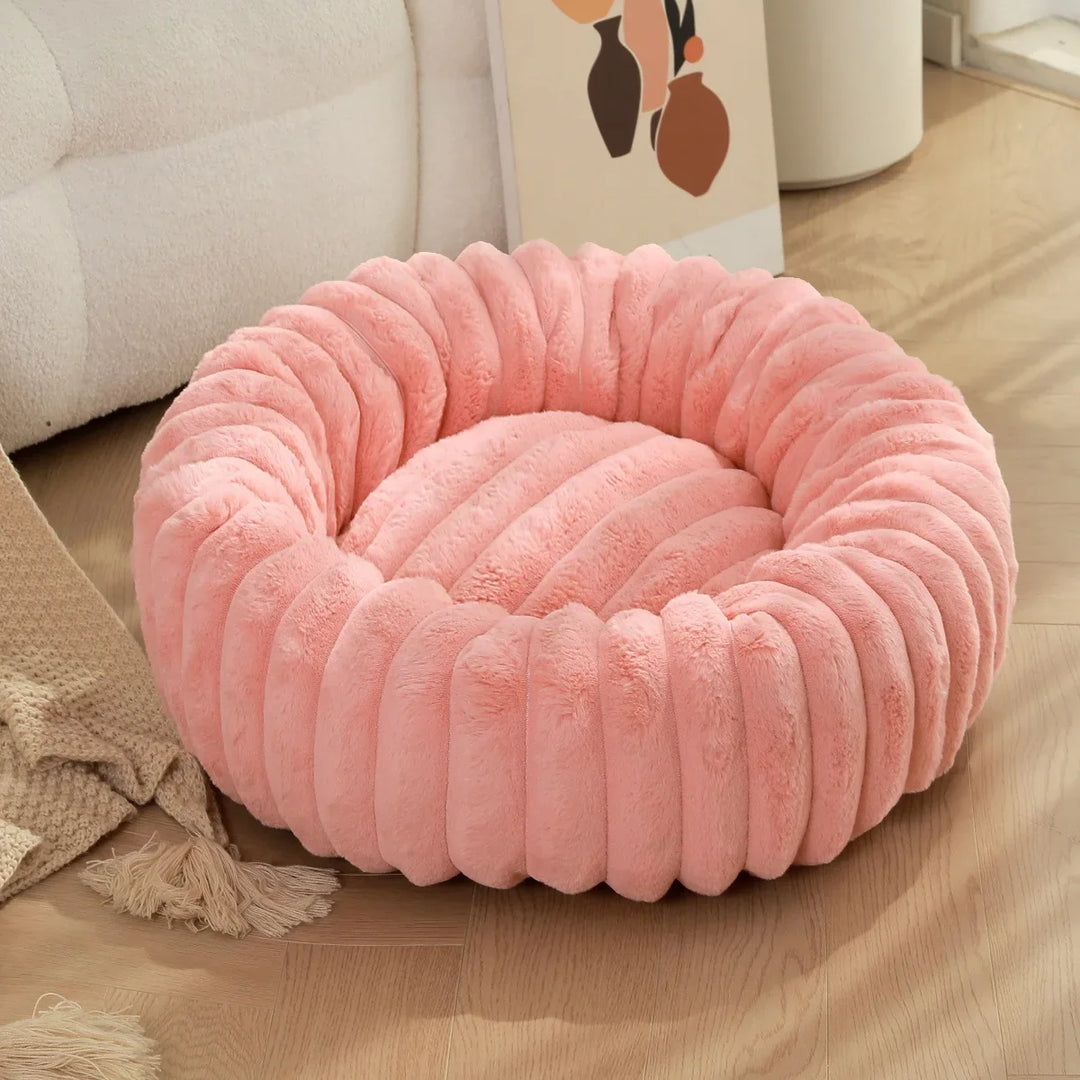 Stornfield round plush donut dog bed with non-slip bottom