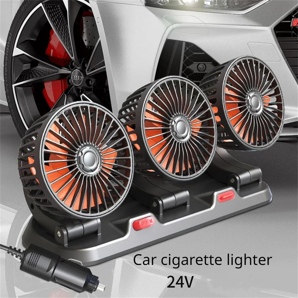 360° Adjustable Car Fan - 3-Head Automotive Electric Fan - USB/12V/24V - 2 Speeds - Silent Cooling for Home, Desk, Office & Car | Stornfield