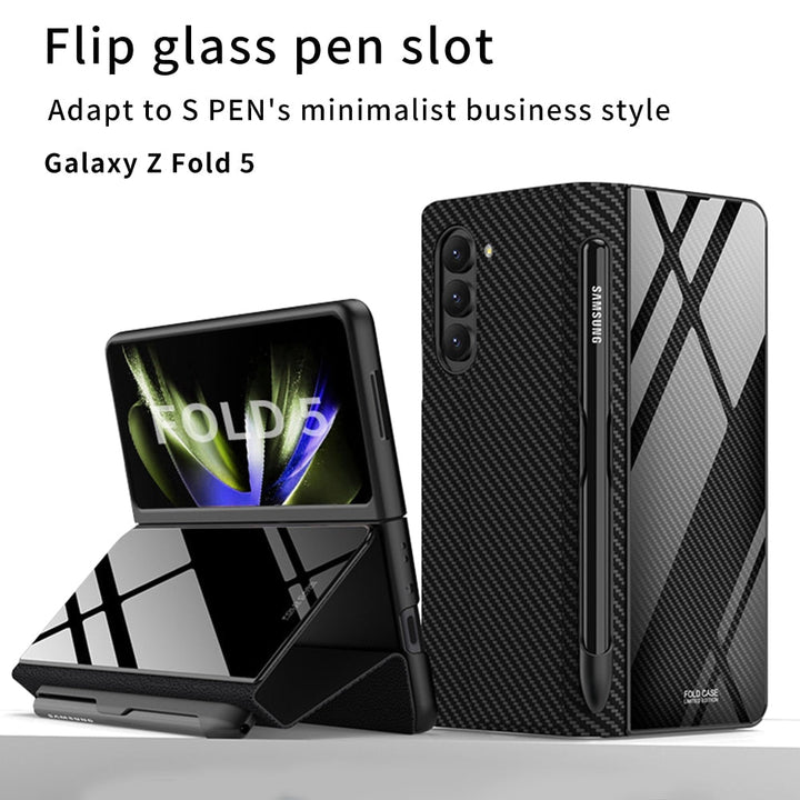 Stornfield | Glass Case with Shockproof Armor, Stand, Leather Pouch for Samsung Galaxy Z Fold 5/4