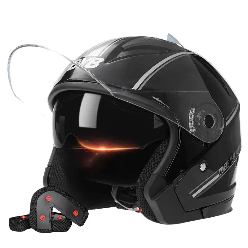 Stornfield | Retro 3/4 Open-Face Motorcycle Helmet with Dual Lens – AeroRide