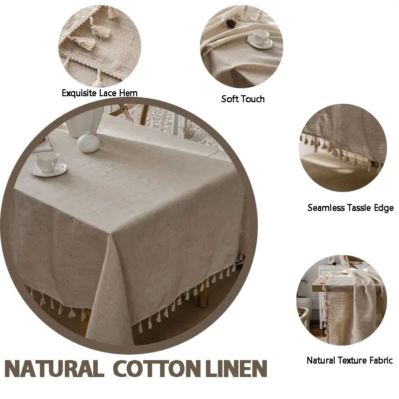 Stornfield | 2023 Cotton Linen Tassel Tablecloth, Rectangle Dining Tablecloth, Coffee Tea Table Cloths, Wedding Easter Decoration