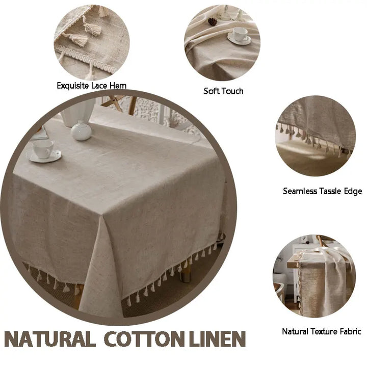 Stornfield | 2023 Cotton Linen Tassel Tablecloth, Rectangle Dining Tablecloth, Coffee Tea Table Cloths, Wedding Easter Decoration