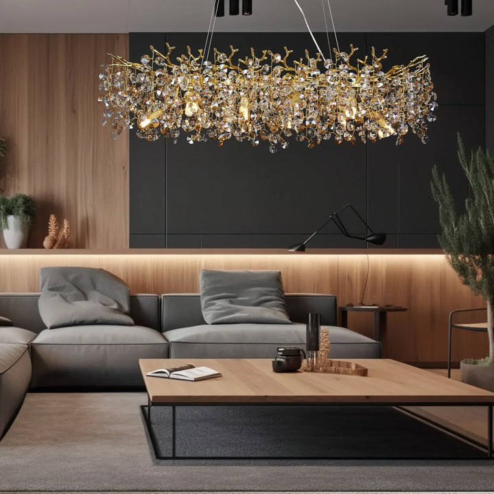 Stornfield | Long Crystal Pendant Light - Dining Room Gold Hanging Light Restaurant Island, Nordic Silver Large LED Pendant Light
