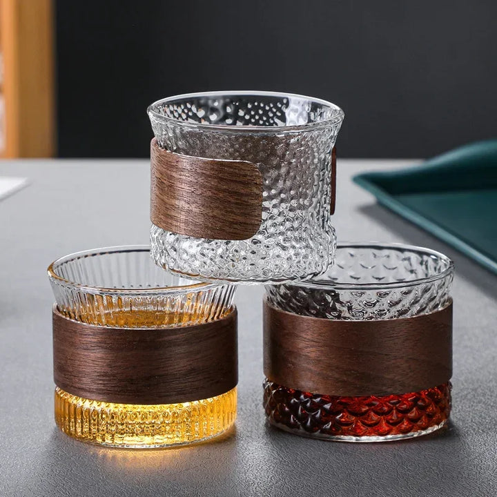 OakFlow Whisky Tumbler – Handmade Glass with Wooden Accent | Stornfield