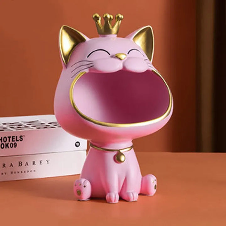 Stornfield | Fortune Crown Big Mouth Cat Entrance Key Holder Decorative Ornament, Light Luxury Housewarming Gift Sculpture