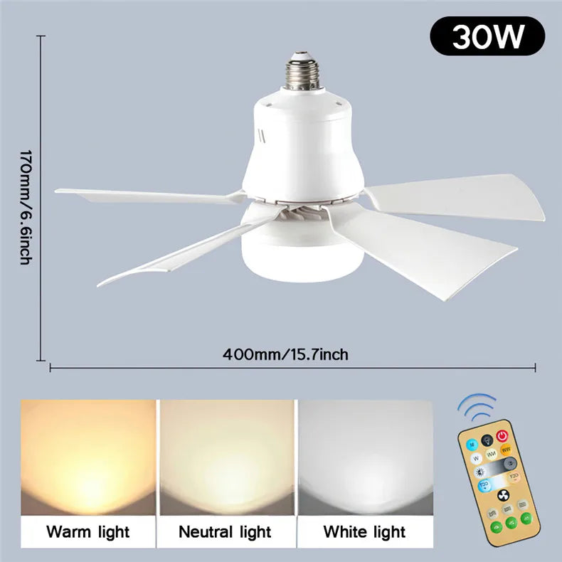30W E27 Ceiling Fan Light with Remote - LED Dimming Function, Intelligent Silent Fan for Bedroom & Living Room | Stornfield