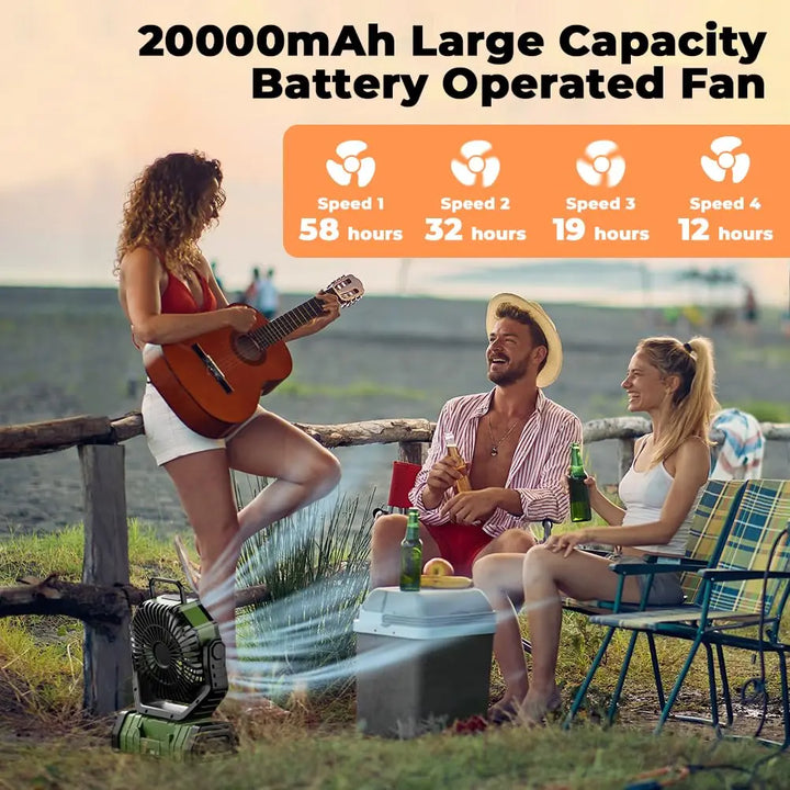 Camping Fan with 20,000mAh Battery, LED Light & Remote Control – AirMate | Stornfield