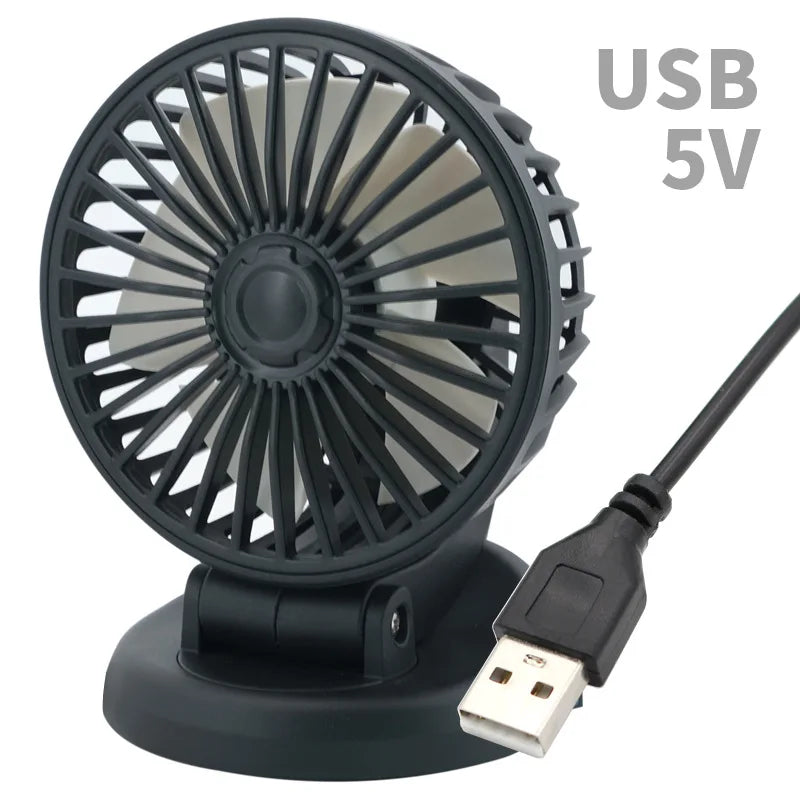 360° Adjustable Car Fan - 3-Head Automotive Electric Fan - USB/12V/24V - 2 Speeds - Silent Cooling for Home, Desk, Office & Car | Stornfield