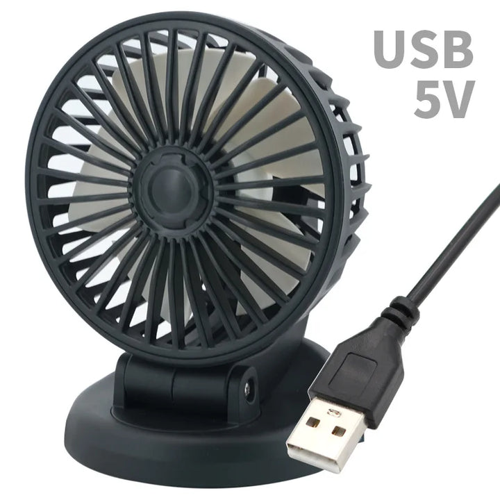 360° Adjustable Car Fan - 3-Head Automotive Electric Fan - USB/12V/24V - 2 Speeds - Silent Cooling for Home, Desk, Office & Car | Stornfield