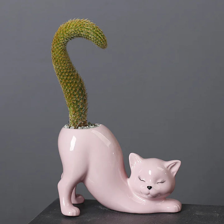 Cute Cat Flower Pot - Glazed Porcelain Succulent Planter | Stornfield