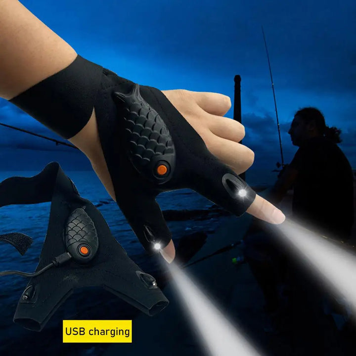 Rechargeable Fingerless Repair Fishing LED Gloves | Stornfield