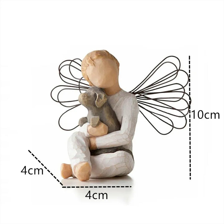 Stornfield | Resin figurine, characters, family figures, sculpture, figures for home decoration, table decoration, living room, angel, embrace, dog, father, child