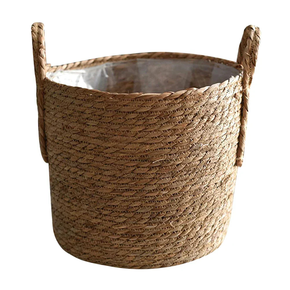 Stornfield | Nordic Extra Large Straw Pouch Flower Pot Storage Basket Seaweed Green Plant Potted Hand-Woven Flower Basket Floor Indoor Flower Pot