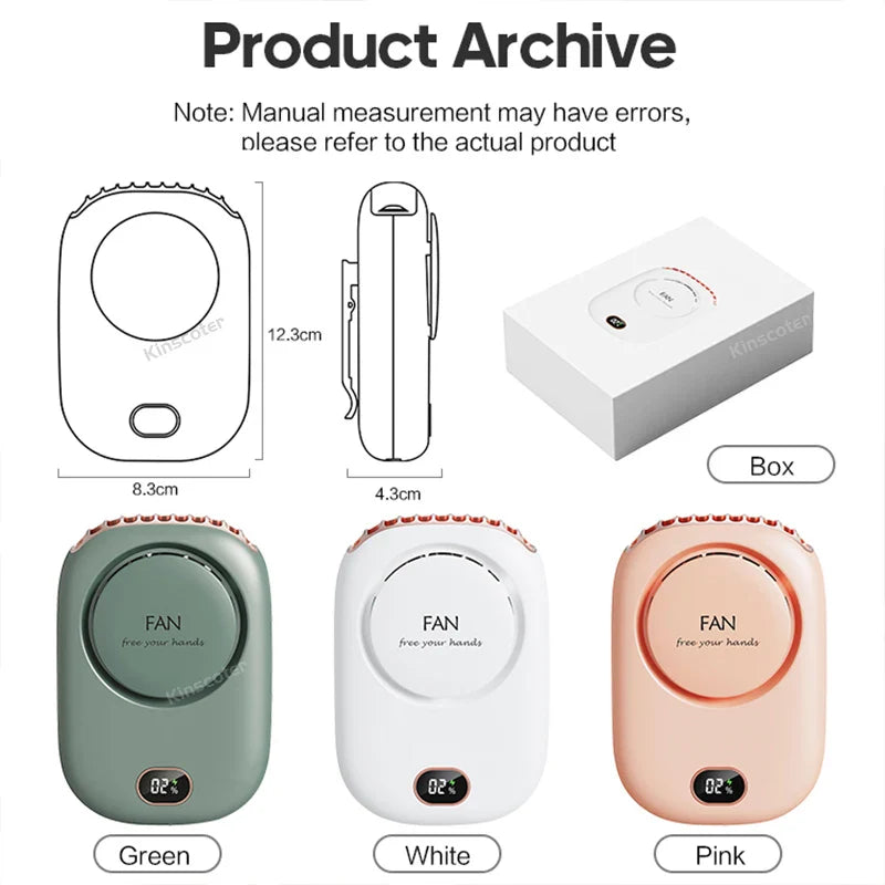 New Portable Hanging Neck Fan: Mini Cooling Waist Fans, Rechargeable Bladeless Fans - Up to 12 Hours Outdoor Use, 2000mAh | Stornfield
