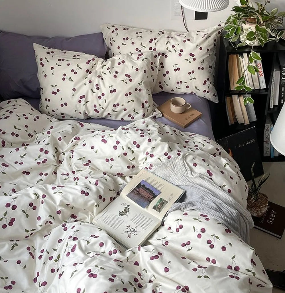 Heart / Cherry Print Bedding Set Duvet Cover Bed Sheets & Pillowcases | Stornfield