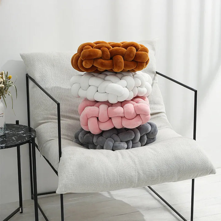 Stornfield | Coussin en peluche doux en forme de nœud pour salon, coussin de canapé, couleur unie, carré, coussin de jeté à main, coussin de siège tissé carré