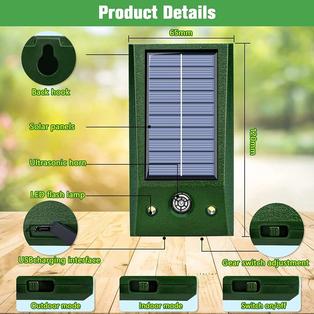 Stornfield | SolarGuardix Ultrasonic Bird Repeller Solar | With LED & Motion Sensor | Waterproof IP58 | 600 m² Coverage