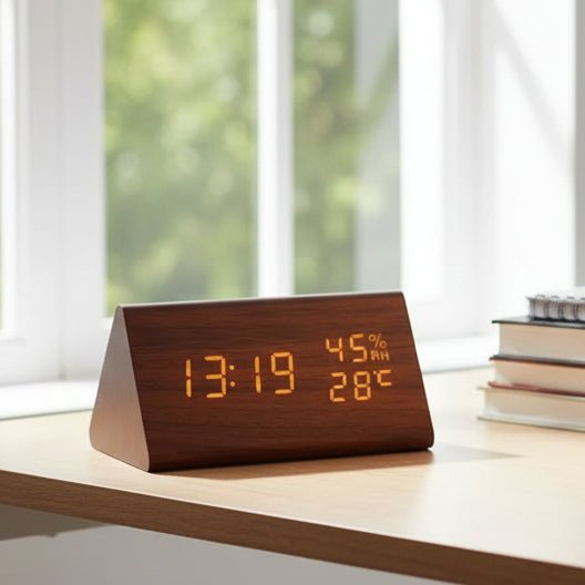 LED Alarm Clock Wood Look with 3 Alarms & Temperature | Stornfield