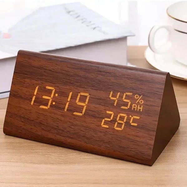 LED Alarm Clock Wood Look with 3 Alarms & Temperature | Stornfield