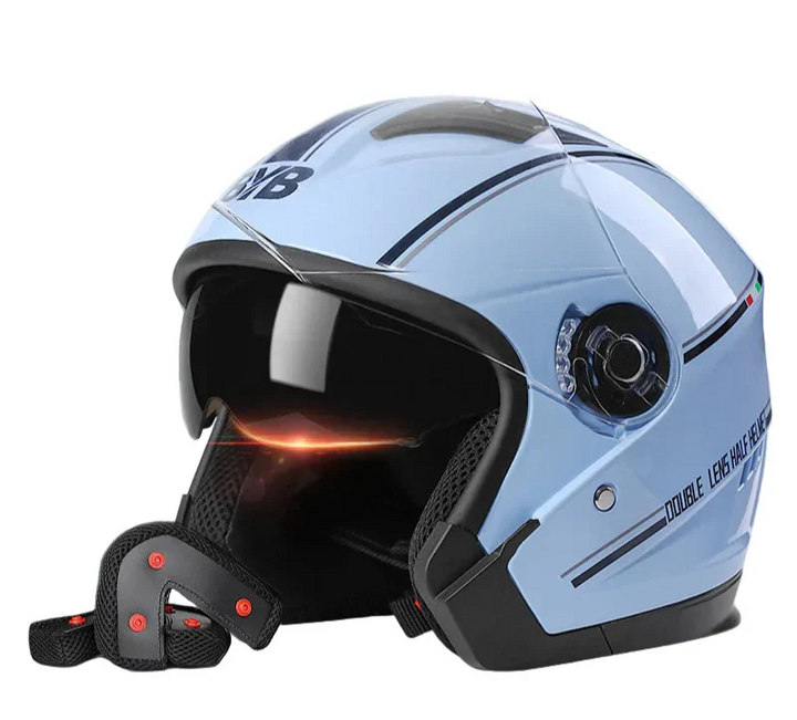 Stornfield | Retro 3/4 Open-Face Motorcycle Helmet with Dual Lens – AeroRide