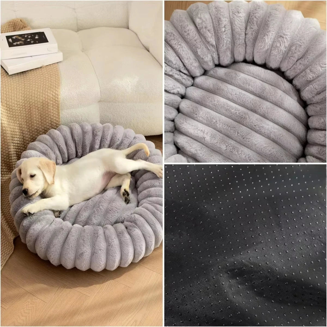Stornfield round plush donut dog bed with non-slip bottom