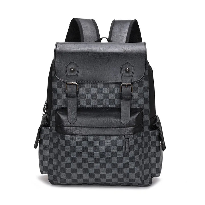 Stornfield | Versatile Trendy Plaid Business Backpack for Men Large Capacity Luxury Brand Design PU Leather Backpack Men's School Backpack