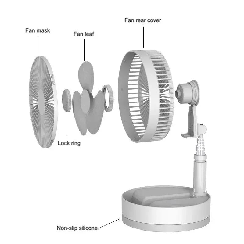 7200mAh USB Rechargeable Portable Folding Fan Floor Low Noise Fan for Outdoor Home Wireless Fan 4 Speed Camping Portable Fan | Stornfield