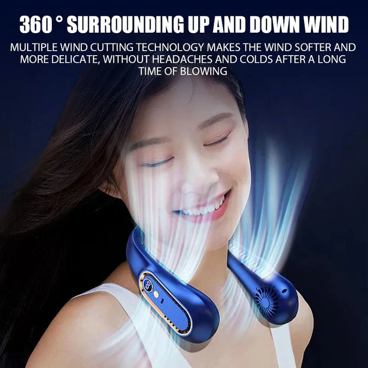 Portable Mini Bladeless Neckband Fan with Digital Display - USB Rechargeable Air Cooler for Neck, Hands-Free Cooling Experience | Stornfield