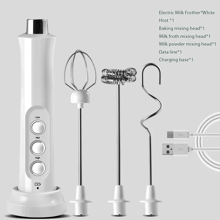 Stornfield | 3 In 1 Rechargeable Electric Milk Frother Milk Foam Whisk Handheld Frother High Speed Whisk Coffee Drink Mixer
