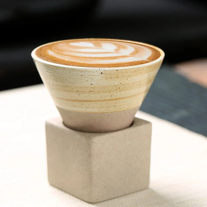 Stornfield | Japanese Coffee Cup with Saucer, 1 Piece, Retro Ceramic Tea Cup, Mug, Latte, Espresso, Pull0, Cappuccino Flower, New Ceramic Cup, 100 ml/3.5 oz