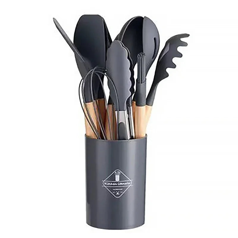 12-piece silicone cooking utensils set with wooden handles | Stornfield