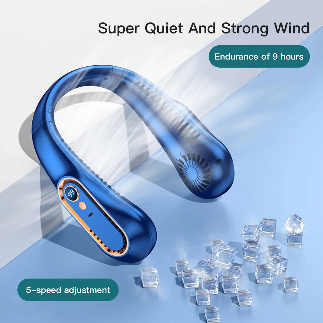 Portable Mini Bladeless Neckband Fan with Digital Display - USB Rechargeable Air Cooler for Neck, Hands-Free Cooling Experience | Stornfield