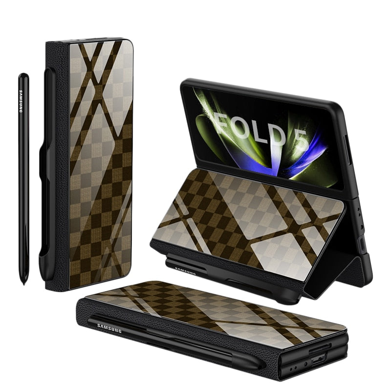 Stornfield | Glass Case with Shockproof Armor, Stand, Leather Pouch for Samsung Galaxy Z Fold 5/4