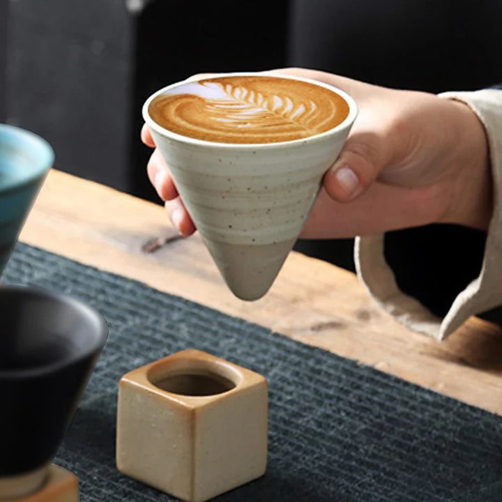 Stornfield | Japanese Coffee Cup with Saucer, 1 Piece, Retro Ceramic Tea Cup, Mug, Latte, Espresso, Pull0, Cappuccino Flower, New Ceramic Cup, 100 ml/3.5 oz