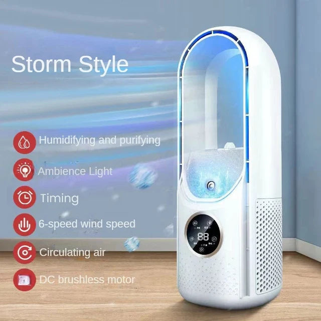 Portable USB Leafless Air Cooler – Silent 6-Speed Electric Fan with Timer & Humidifier | Stornfield