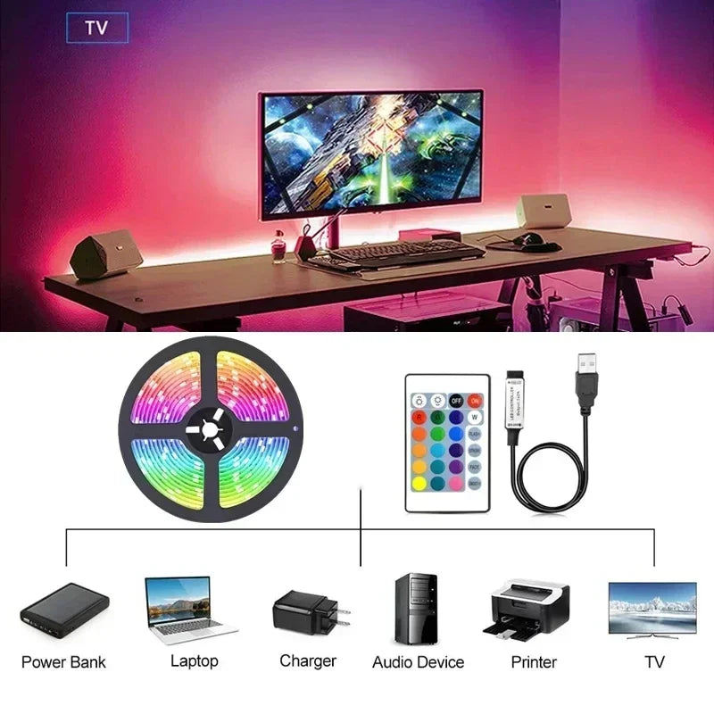 Stornfield | RGB 5050 LED Strip with Remote and App Control - USB Powered