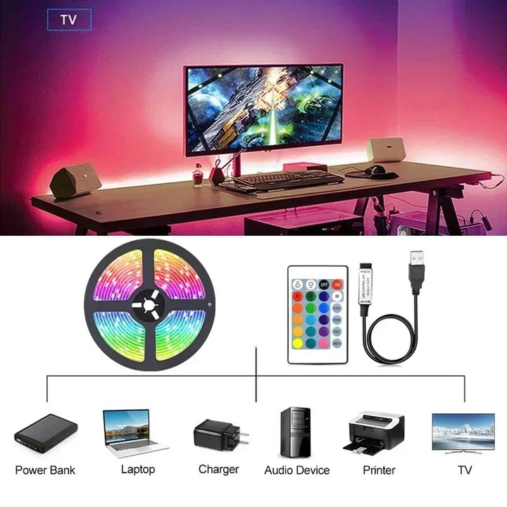 Stornfield | RGB 5050 LED Strip with Remote and App Control - USB Powered