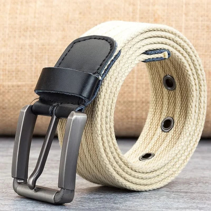 Stornfield | Men’s Canvas Belt – Adjustable Casual Striped Waistband