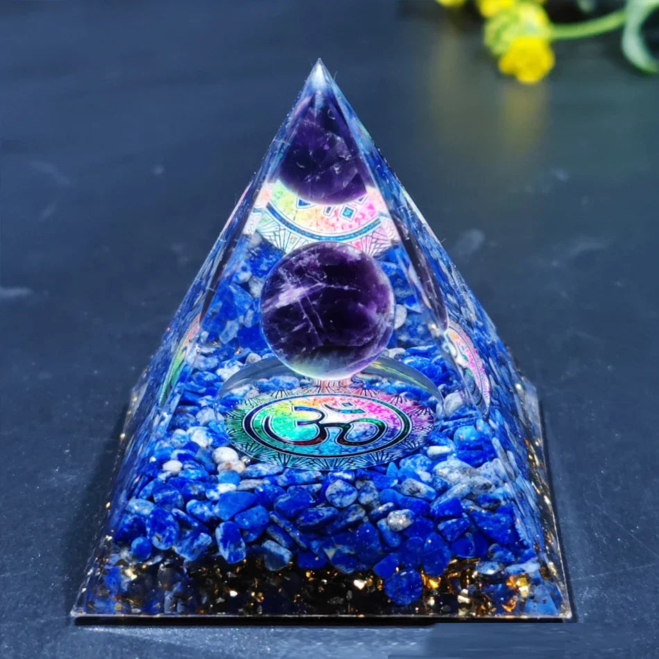 Orgonite Pyramid with Amethyst Pendulum – Energy, Protection and Decoration | Stornfield
