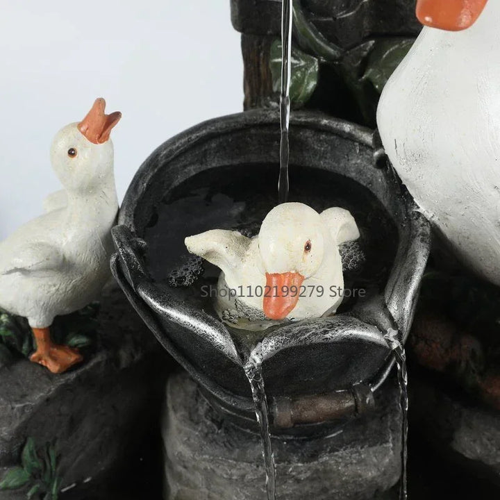 Stornfield | Lunaverde Solar Deco Fountain Duck & Squirrel | Garden Figure with LED Light | Weatherproof Resin | For Terrace & Balcony