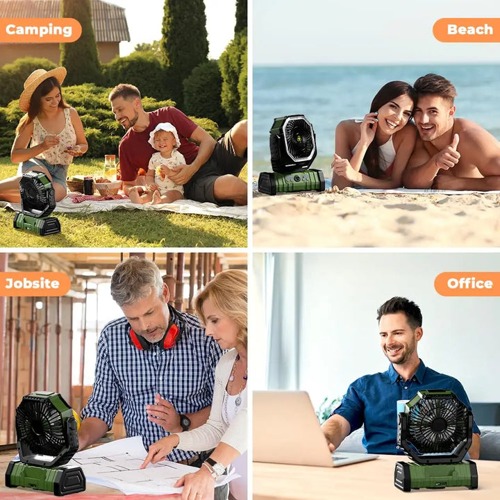 Camping Fan with 20,000mAh Battery, LED Light & Remote Control – AirMate | Stornfield