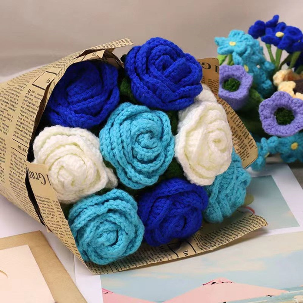 Bouquet of hand-knitted roses