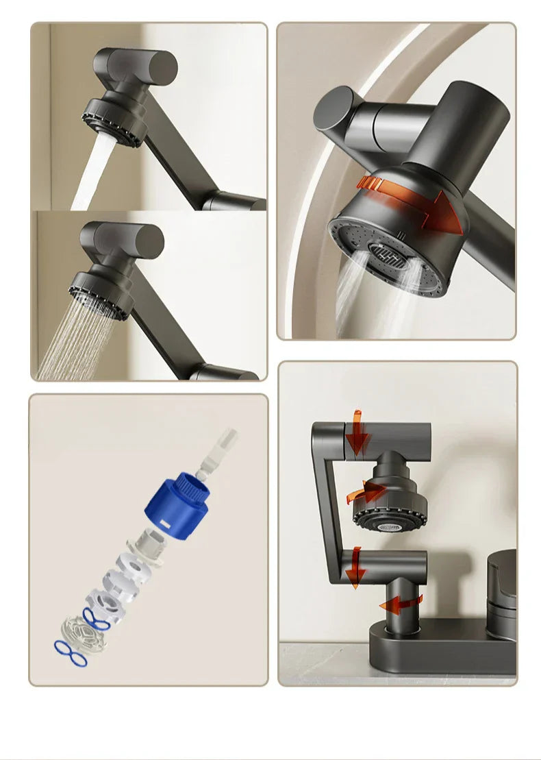Aqua Twist Duo-Flex Basin Mixer – 360° swiveling two-hole faucet for hot and cold water Stornfield