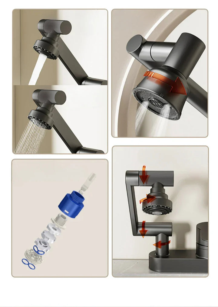 Aqua Twist Duo-Flex Basin Mixer – 360° swiveling two-hole faucet for hot and cold water Stornfield