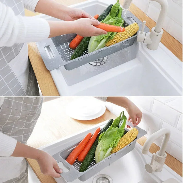 FlexDrain Draining Basket Kitchen – Adjustable Sink Organizer | Auto Drain & Fruit Vegetable Dryer | Space-saving Kitchen Accessory | Stornfield