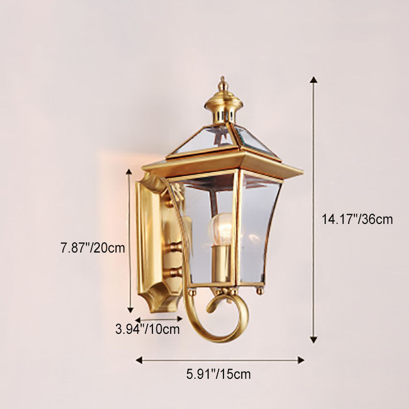 European Modern Luxury Quadrilateral Brass Glass Waterproof 1-Light Outdoor Wall Sconce Lamp | Stornfield