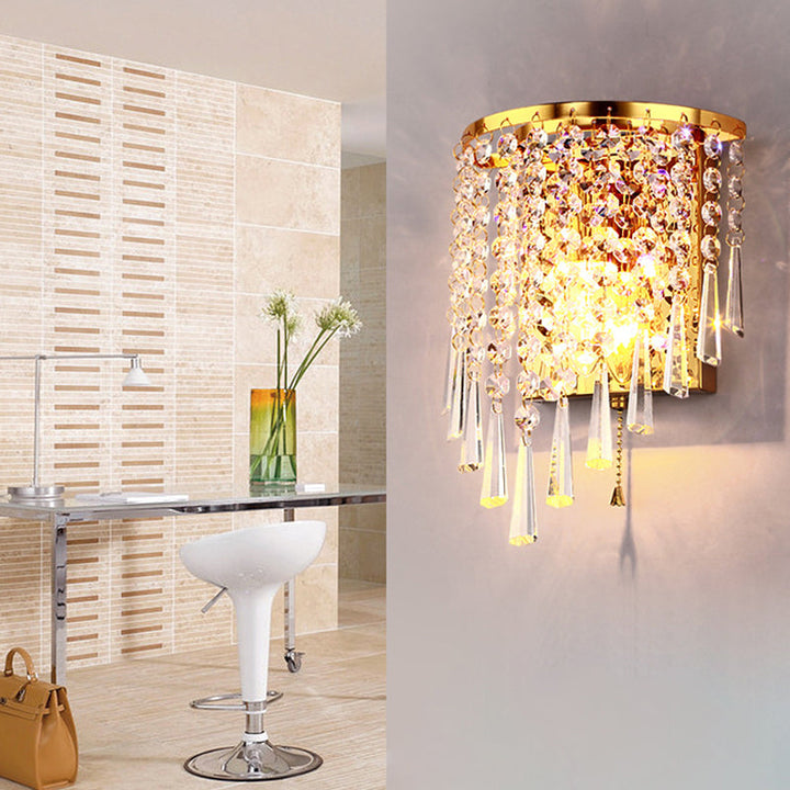 Stornfield | Modern Luxury Octagonal Semi-Round Crystal Stainless Steel Pearl 1-Light Sconce for Living Room